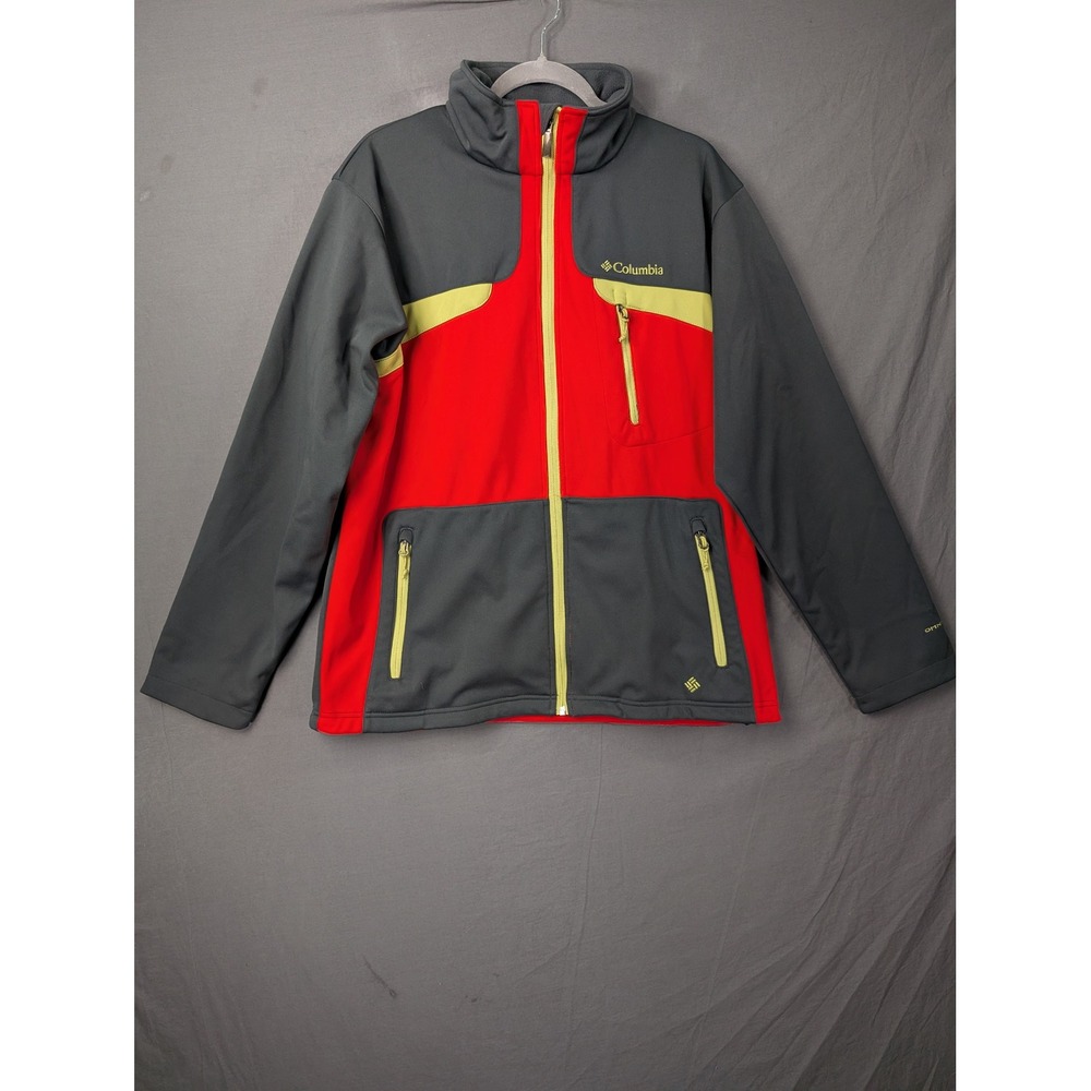 Columbia Mens Omni-Shield‎ Softshell Jacket Gray Red Yellow Full Zip Large